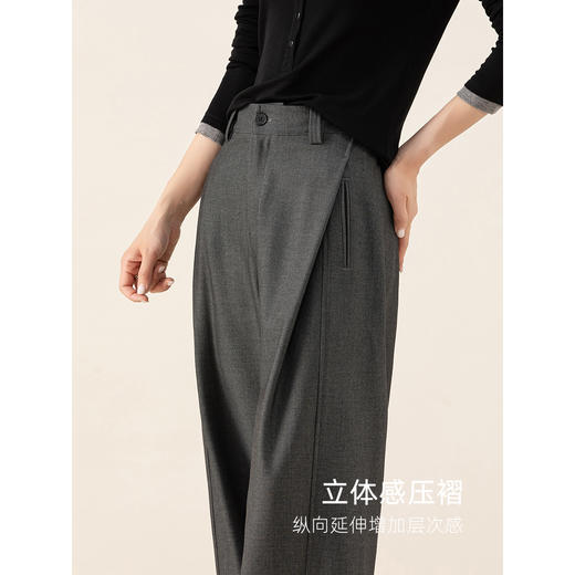 丁摩 天丝羊毛春新款黑色阔腿西装裤女褶皱宽松垂感西裤休闲裤6ZF-5301 商品图3