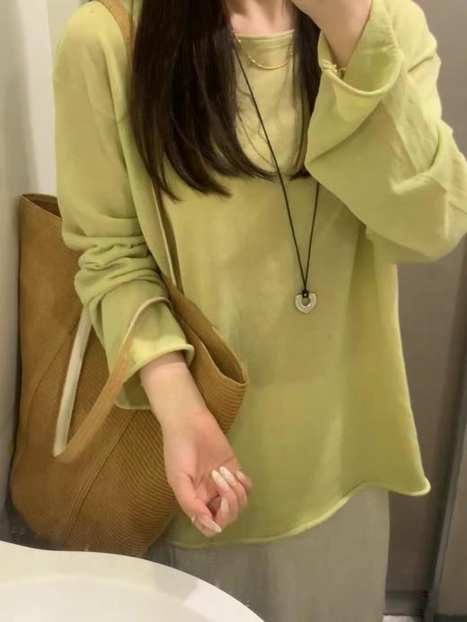 F032958莱赛尔天丝亚麻卷边长袖T恤针织防晒罩衫 商品图1