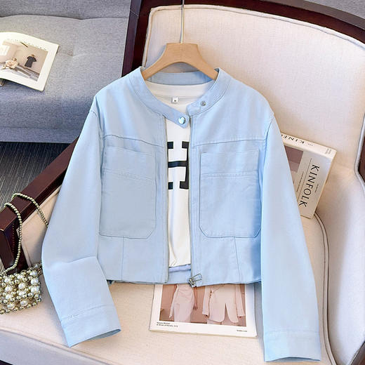 丁摩 超火小香风奶黄色圆领牛仔外套女短款春装新款减龄夹克6ZF-2537 商品图2