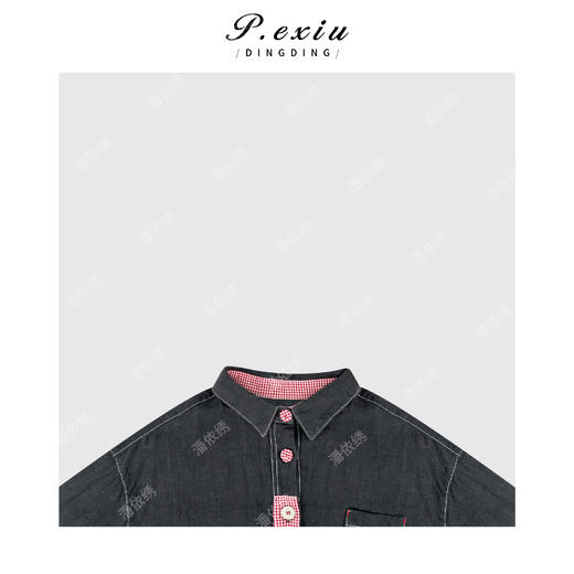 04-1潘依绣丁丁宠粉韩系减龄拼接格纹明线翻领长袖衬衫Q77841 商品图2