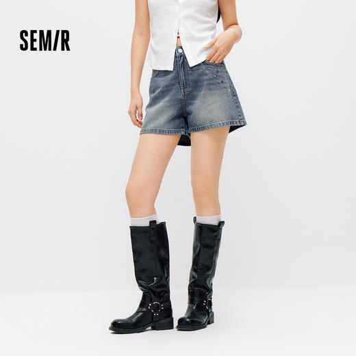 森马牛仔裤女夏季烫钻图案做旧2026新款甜酷街头女生个性时尚短裤 商品图1