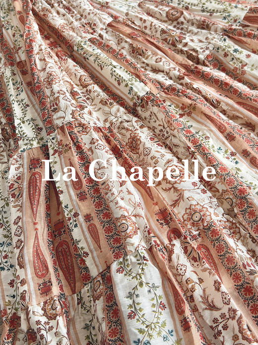 专柜实拍【波西米亚风！】拉夏贝尔/La Chapelle天丝+亚麻！法式碎花吊带连衣裙压褶可调节肩带收腰A字裙含流苏腰带 商品图13