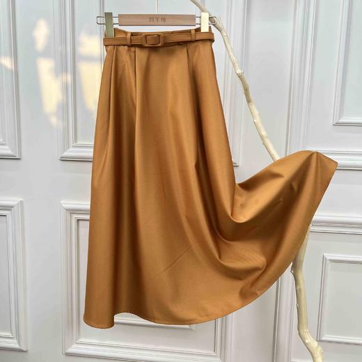 赫本佳人~高级感法式缎面丝羊毛大摆半身裙女显瘦腰带A字裙 商品图2