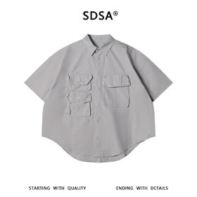 SDSA男装2026新款高贵轻奢复古工装立体多口袋弧形下摆短袖衬衫