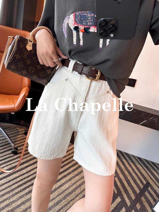专柜实拍【版型巨正~】拉夏贝尔/La Chapelle棉质舒适好穿高腰单扣多裤袢口袋纯色百搭显瘦牛仔短裤 商品图2