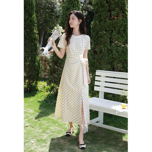 鹿向南「春野杏时」法式杏色波点连衣裙夏季新款气质修身短袖裙子 商品图2