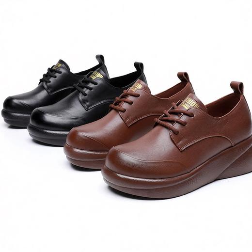 丁摩 春秋真皮休闲系带女鞋头层牛皮厚底坡跟中跟单鞋舒适软底大码鞋6ZF-96823 商品图4