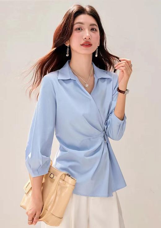 F032961法式抗皱设计感收腰显瘦v字翻领不规则衬衫 商品图8