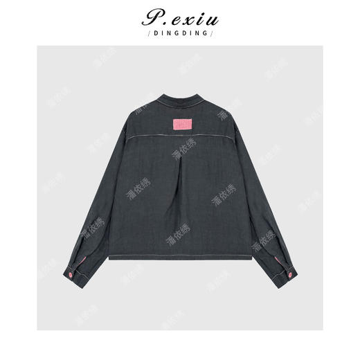 04-1潘依绣丁丁宠粉韩系减龄拼接格纹明线翻领长袖衬衫Q77841 商品图1