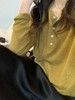 F032954显白老钱姜黄色春夏新款老钱风天爽亚麻排扣长袖针织衫 商品缩略图5
