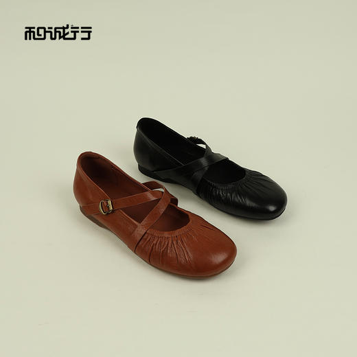 和诚行2026春季新款打蜡羊皮复古平底芭蕾舞玛丽珍浅口休闲鞋1930120 商品图1