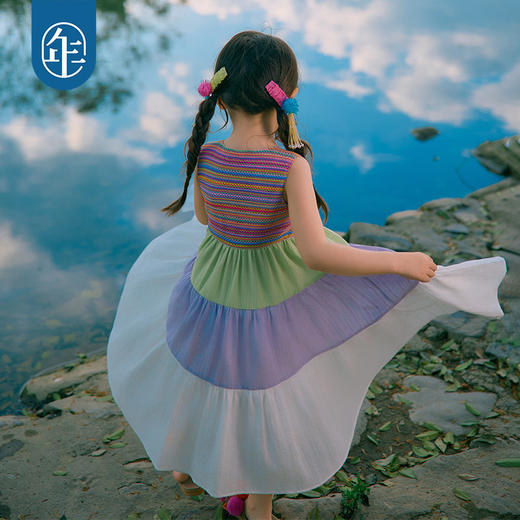 年衣童装儿童无袖连衣裙女童夏季新款民族背心裙A字拼接长裙裙子 商品图3