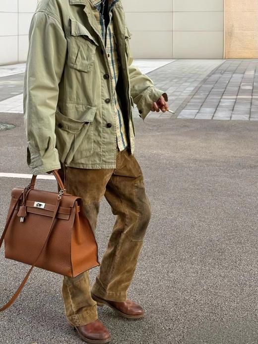 F032963耐磨补丁拼接直筒宽松剪裁棉质灯芯绒长裤 商品图5