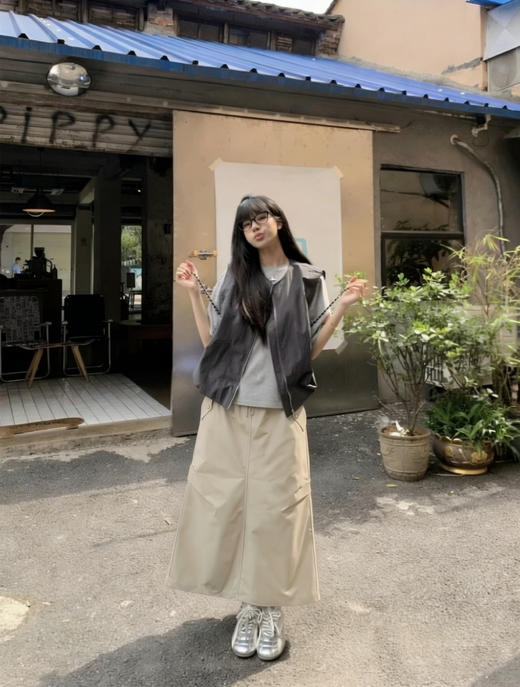 天猫同步【胯宽救星】拉夏贝尔/La Chapelle美式松紧腰抽绳可调节藏肉遮胯压褶休闲百搭半身裙 商品图6