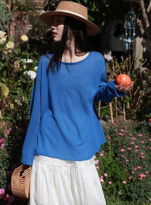 F032958莱赛尔天丝亚麻卷边长袖T恤针织防晒罩衫 商品图0