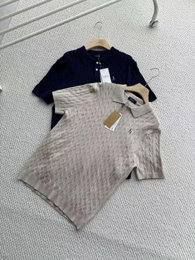 F032911男士绞花短袖POLO翻领针织衫夏季通勤老钱风休闲上衣