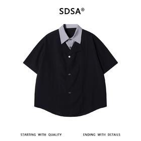 SDSA男装2026新款高贵轻奢潮牌拼接撞色假两件短袖衬衫休闲百搭