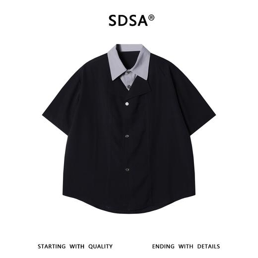 SDSA男装2026新款高贵轻奢潮牌拼接撞色假两件短袖衬衫休闲百搭 商品图0