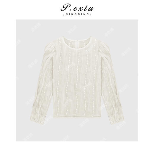 03-5潘依绣丁丁宠粉法式优雅蕾丝泡泡袖圆领上衣Q7954 商品图0
