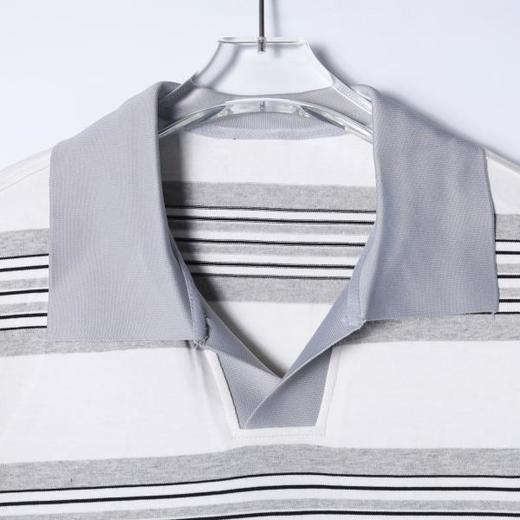 SDSA男装2026新款轻奢老钱风撞色条纹翻领短袖T恤刺绣字母百搭 商品图1