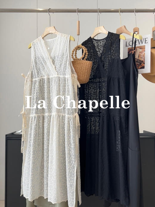 专柜实拍【蕾丝两件套】拉夏贝尔/La Chapelle别致刺绣侧边系带无袖连衣裙叠穿净版吊带裙套装 商品图10