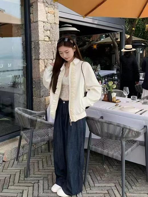 F032960新款设计感薄款褶皱显瘦防褪色牛仔裤直筒阔腿裤 商品图2