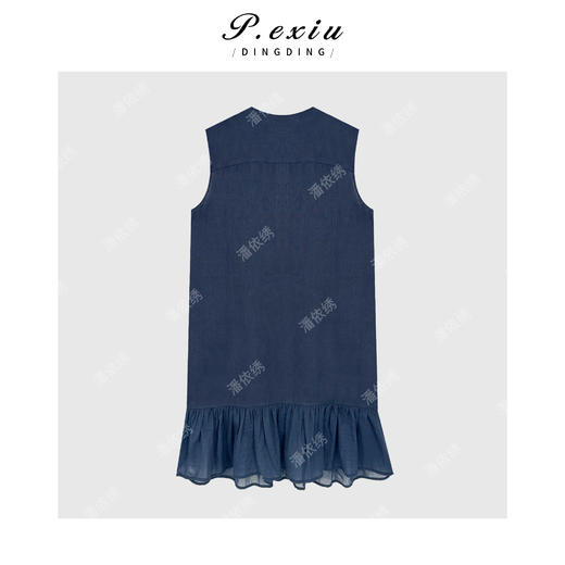 04-1潘依绣丁丁宠粉亚麻复古拼接网纱下摆无袖连衣裙 Q15178 商品图1