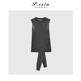 03-5潘依绣丁丁宠粉慵懒风绑带披肩无袖圆领背心Q5884