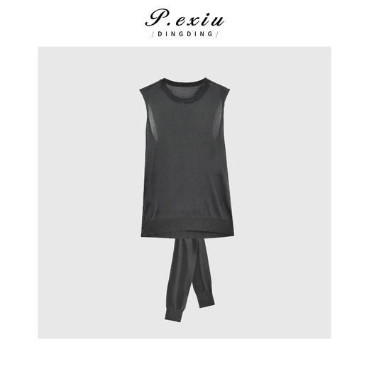 03-5潘依绣丁丁宠粉慵懒风绑带披肩无袖圆领背心Q5884 商品图0