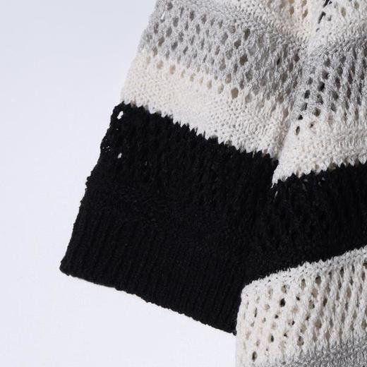 SDSA男装2026新款高贵轻奢简约撞色条纹镂空针织翻领短袖T恤百搭 商品图3