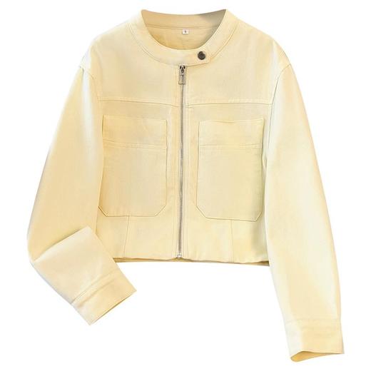 丁摩 超火小香风奶黄色圆领牛仔外套女短款春装新款减龄夹克6ZF-2537 商品图4