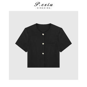 03-5潘依绣丁丁宠粉韩版圆领小香风泡泡袖外套Q48983