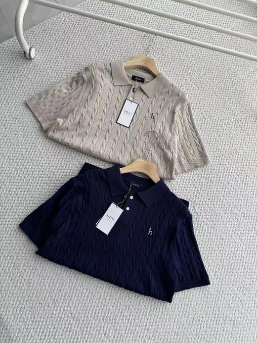 F032911男士绞花短袖POLO翻领针织衫夏季通勤老钱风休闲上衣 商品图2