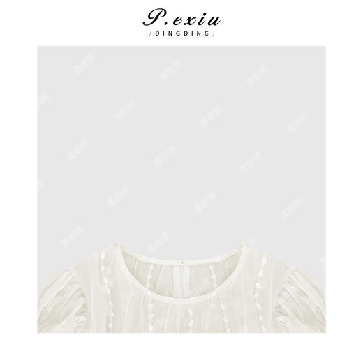 03-5潘依绣丁丁宠粉法式优雅蕾丝泡泡袖圆领上衣Q7954 商品图2