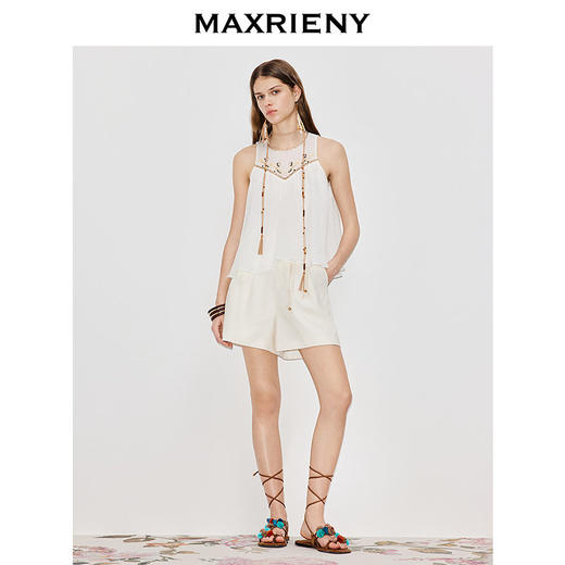 MAXRIENY米白色衬衫2026年春季新款立体花朵珠绣无袖苎麻薄款上衣(货号:MF80TP002) 商品图1