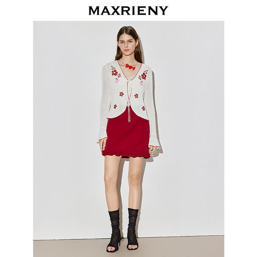 MAXRIENY红色半身裙2026年春季新款过年氛围穿搭荷叶边高腰半裙(货号:MF80SK016) 商品图1