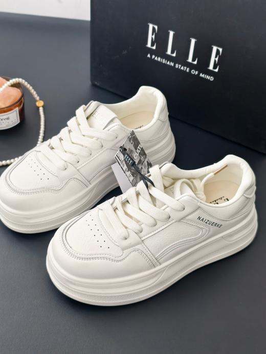 品牌直发特价ELLE厚底松糕纯皮小白鞋 商品图13