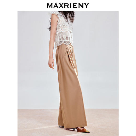 【商场同款】MAXRIENY极简休闲风高腰阔腿裤女波嬉风卡其色长裤夏(货号:MC86PA015) 商品图2