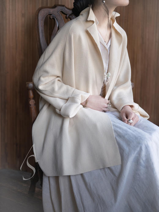 Boboutic 26SS 奶油/米褐格纹绢丝针织廓形夹克 商品图4