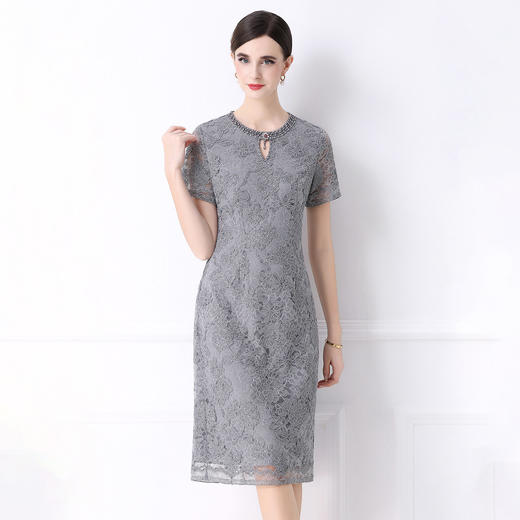 「高货deo」全新升级【铂金会员468/天猫629/差价161】(41922)洛诗琳重工手工钉珠连衣裙2026夏季优雅蕾丝通勤修身裙 商品图2