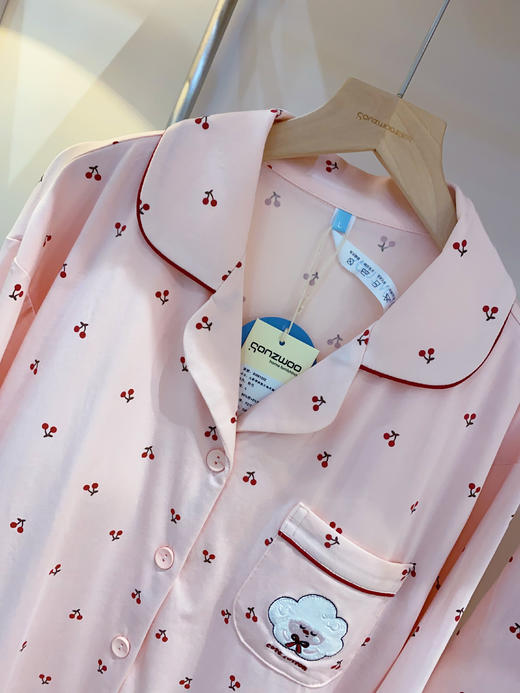 松植屋女款莱卡棉带胸垫长袖睡衣套装可外穿家居服 商品图2