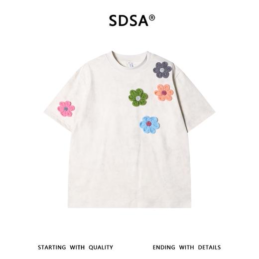 SDSA男装2026新款轻奢潮牌彩色立体花朵装饰设计圆领短袖T恤百搭 商品图0