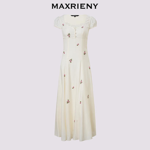 【商场同款】MAXRIENY法式宫廷抽绳连衣裙复古极简收腰长裙25夏款(货号:MC86DR022) 商品图4
