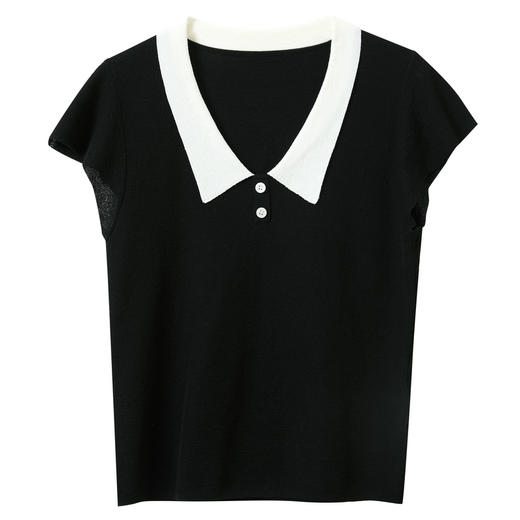 三彩2026夏季新款休闲翻领针织衫短袖修身上衣套头毛衫S 商品图4