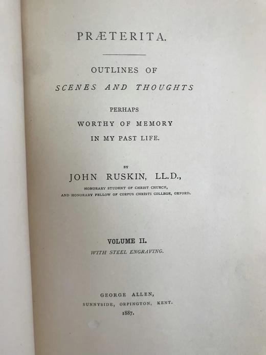 1886年 约翰·罗斯金《往事录》（全2卷） 配钢版画插图 漆布精装18开 商品图8