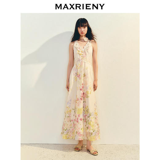 【商场同款】MAXRIENY法式浪漫镂空刺绣连衣裙印花油画长裙气质感(货号:MC86DR078) 商品图0