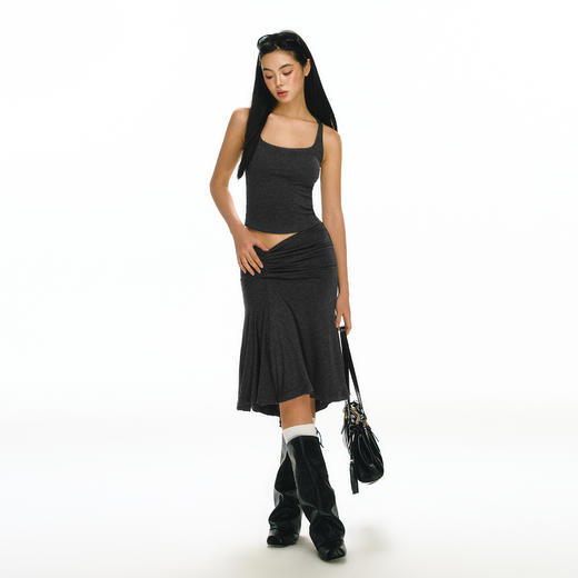 Ariseism 美式复古花灰色工字背心半裙套装女夏两件套 商品图4