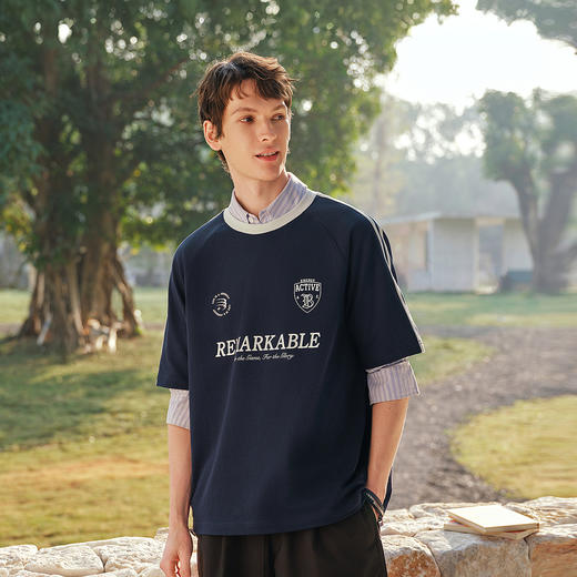 森马短袖T恤男夏季纯棉美式运动针织衫2026新款潮流街头休闲上衣 商品图2