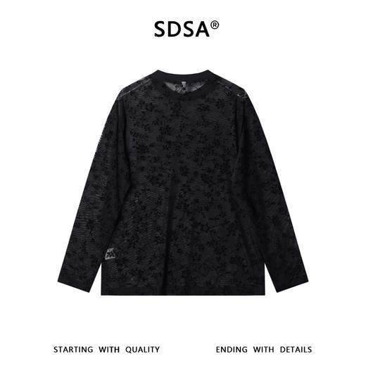 SDSA男装2026新款轻奢简约透气植绒花卉圆领长袖T恤百搭休闲 商品图4