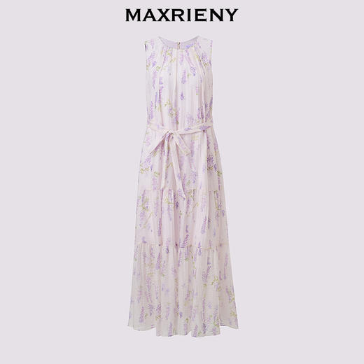 MAXRIENY无袖收褶系带印花连衣裙2026年夏季新款中长款圆领长裙(货号:MZ80DR003) 商品图4